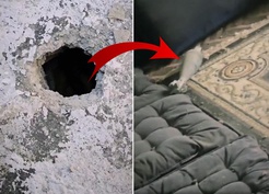 Husiler'in ateşlediği havan mermisi, bir evin duvarını delerek içeri düştü