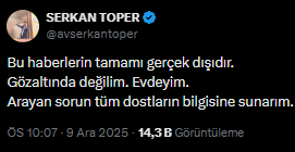 Uyuşturucu operasyonunda gözaltına alındığı iddia edilen Serkan Toper'den açıklama