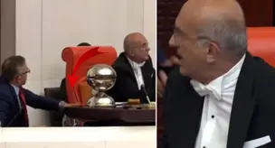 المشاهد المتوترة في المجلس! عضو حزب الجيد، الكاتب، ضرب منصة نائب رئيس البرلمان التركي.