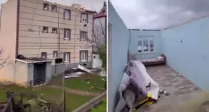 The images are terrifying! The roofless house has turned into a battlefield.