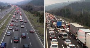 The intensity of holidaymakers returning! A traffic jam of kilometers long has formed.