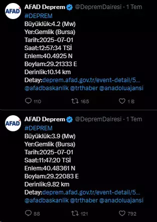 Bursa'da 4.3 büyüklüğünde bir deprem daha