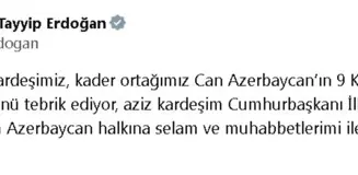 Cumhurbaşkanı Erdoğan, Azerbaycan'ın 'Devlet Bayrak Günü'nü kutladı