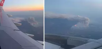 Sakarya'daki orman yangının boyutu yolcu uçağından böyle görüntülendi