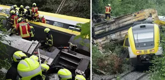Almanya'da yolcu treni raydan çıkarak devrildi: 3 ölü, 34 yaralı