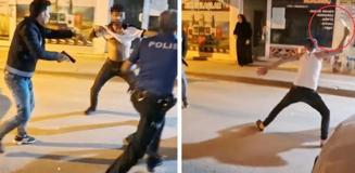 Meydan savaşı çıktı! Polise bıçak çekip saldırdılar, işte o anlar
