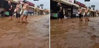 Fethiye'yi sel vurdu! Ölüdeniz Çarşısı'nda yollar göle döndü