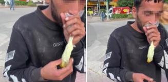 Caddede güpegündüz bali çekip kendinden geçti