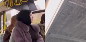 Otobüste yağmur yağdı, yolcular şemsiye açtı