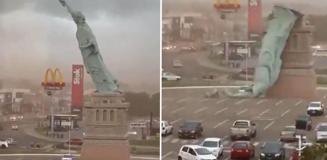 Brezilya'da fırtına dehşeti: 24 metrelik özgürlük heykeli devrildi Brezilya'da fırtına dehşeti: 24 metrelik özgürlük heykeli devrildi