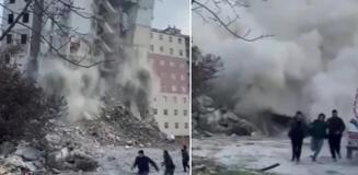 10 katlı bina 'kontrollü' şekilde yıkıldı, çocuklar son anda kurtuldu