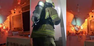 Yangında tavan çöktü, itfaiye ekipleri ölümden döndü... O anlar kameraya yansıdı
