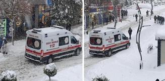 Ambulansın karla imtihanı! O anlar kameralarda