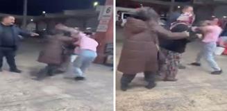 Kadınların saç saça baş başa kavgası kamerada