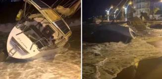 Milyonluk tekne şiddetli fırtına nedeniyle karaya oturdu