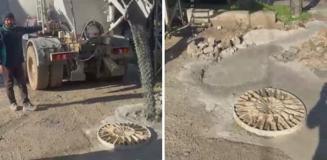 Vatandaşın tepkisine aldırış etmedi, kanalizasyona beton döktü