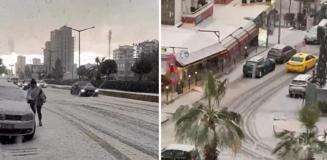 Mersin'de dolu yağışıyla sokaklar beyaza büründü