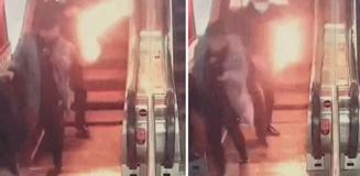 Yürüyen merdivenden alev saçarak indi