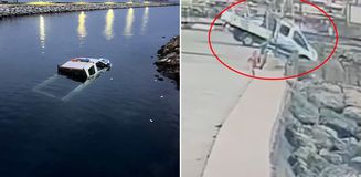 Dönüşü alamayan zabıta aracı denize böyle uçtu