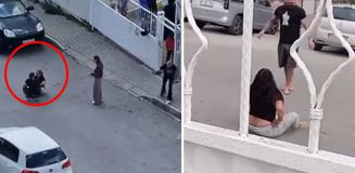 Sokak ortasında karısını dövdü, okuldaki çocuklar izledi