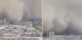Görüntü Çin’in Sincan bölgesinden! Devasa bir toz bulutu oluştu