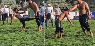 Kendinden 2 kat büyük rakibine kafa tuttu Kendinden 2 kat büyük rakibine kafa tuttu