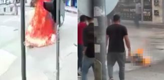 Zabıtanın uyarısı sonrası krize girdi, sokak ortasında benzinle kendini yaktı Zabıtanın uyarısı sonrası krize girdi, sokak ortasında benzinle kendini yaktı