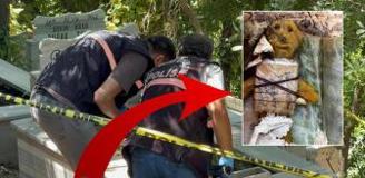 Mezarda bal mumundan yapılmış bebek ve bebeğe sarılı muska bulundu