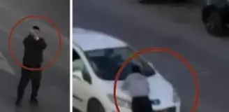Fenerbahçe stadı önünde el hareketi yaptı! Uyaran güvenlik görevlisini arabayla metrelerce sürükledi