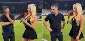 Arda Turan'ın Ukraynalı muhabirle göz teması kurmama çabası