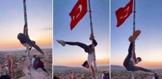 Türk bayrağında direk dansı! Görüntüler Valiliği harekete geçirdi