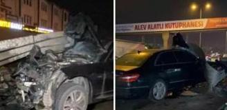 Otomobil bariyere saplandı! Yara almadan kurtuldu