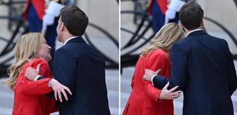 Fransa'da First Lady’yi çileden çıkaracak samimiyet, Macron Meloni'yi öperek karşıladı