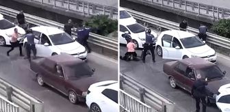 Cezaevi önünde 2 kişiyi yaralayıp otomobil gasbeden şüphelilerin yakalanma anı kamerada