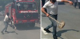 Silivri'de yangın ihbarına giden itfaiye ekibine kürek fırlattı
