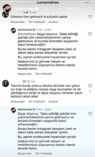 Ederson'un eşi Fenerbahçeli taraftarlara ateş püskürdü