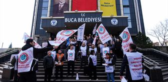 Buca Belediyesinde görevli memurlar alacakları için eylemlerini sürdürüyor