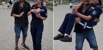 Kadın polisi kucağına alıp döndürdü! Tepki çeken görüntülere ağır yaptırım