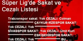 Süper Lig'de Sakat ve Cezalı Listesi