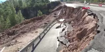 Antalya Heyelan Olan Yolun Giriş Çıkışı Toprak ve Dubalarla Kapatıldı