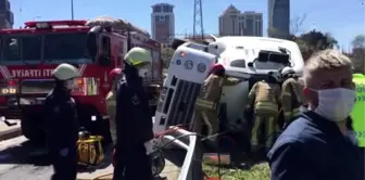 Ataşehir'de devrilen beton mikserinin sürücüsü yaralandı