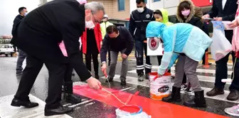 Tuzla'da yaya geçitleri kırmızıya boyandı