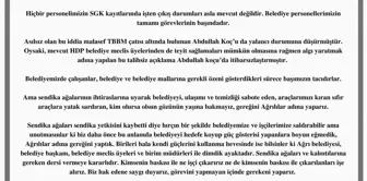 Ağrı Belediyesi, HDP Milletvekili Koç'un belediyeden işçi çıkarıldığı yönündeki iddialarını yalanladı