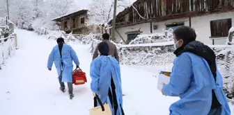 Kar ve tipi onlara engel olmadı... Aşı ekipleri dondurucu soğukta görevde