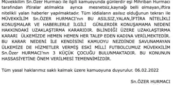 Eski futbolcu Özer Hurmacı'nın avukatından açıklama