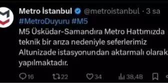 İstanbul'da Üsküdar-Samandıra metro hattında arıza nedeniyle seferler durdu