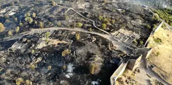 Çanakkale'de çıkan orman yangınında Assos Ören Yeri ve Athena Tapınağı dron ile görüntülendi