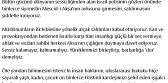 İsrail Polisinin Mescid-i Aksa'ya Saldırısını Kınıyoruz