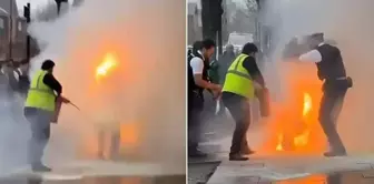 Aile içi şiddet ihbarına gelen polisi görünce kendini ateşe verdi