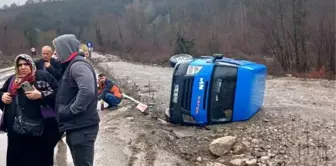 Sinop'ta MNG Kargo Minibüsü Devrildi, Maddi Hasar Oluştu